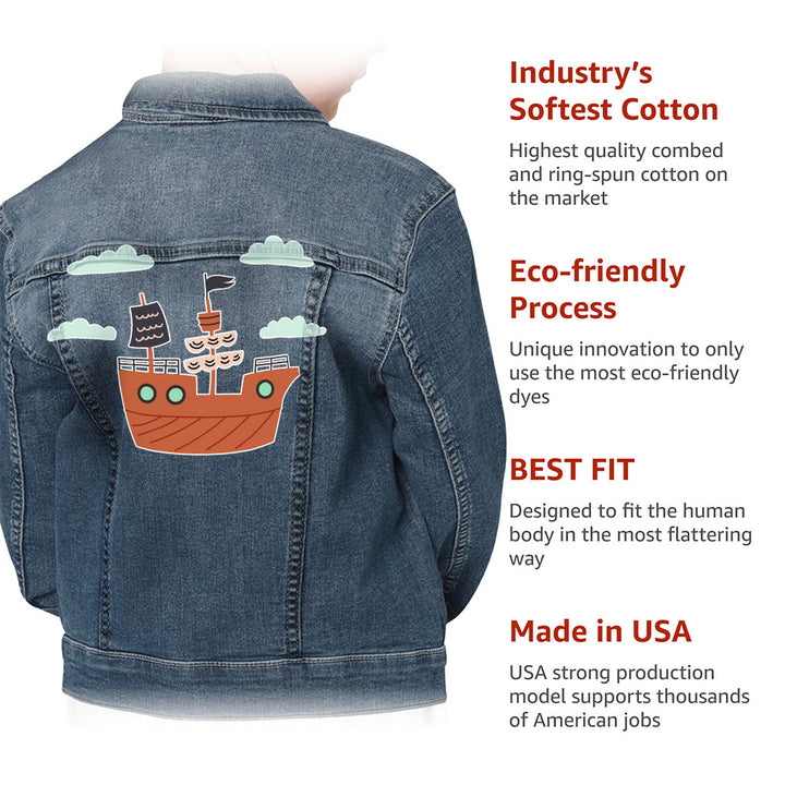 Pirate Ship Kids' Denim Jacket - Themed Jean Jacket - Bright Art Denim Jacket for Kids