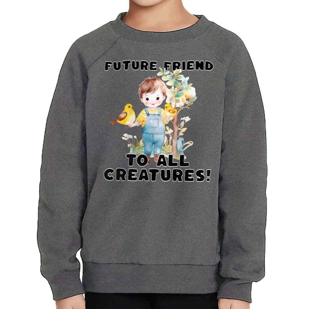 Future Friend for All Creatures Toddler Raglan Sweatshirt - Cute Sponge Fleece Sweatshirt - Colorful Kids' Sweatshirt