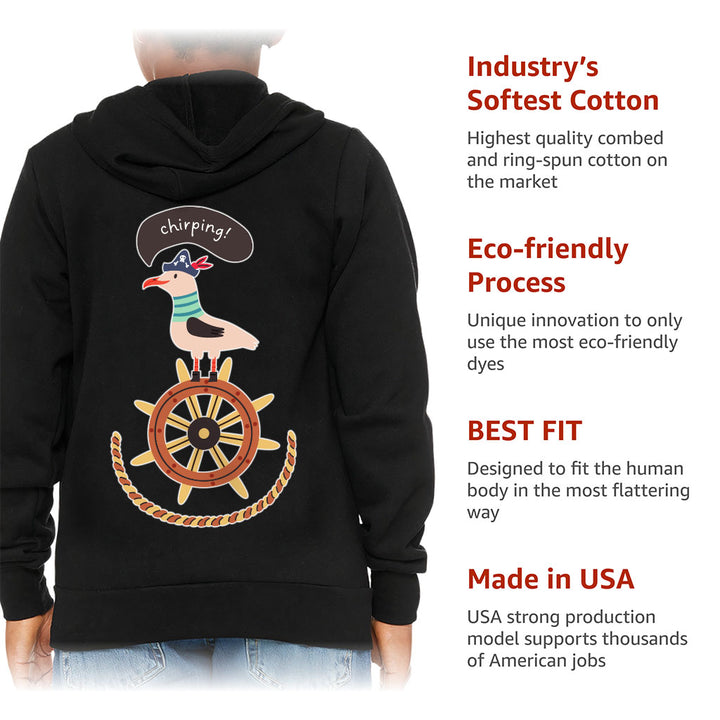 Sea Ship Themed Kids' Full-Zip Hoodie - Bird Hooded Sweatshirt - Printed Kids' Hoodie