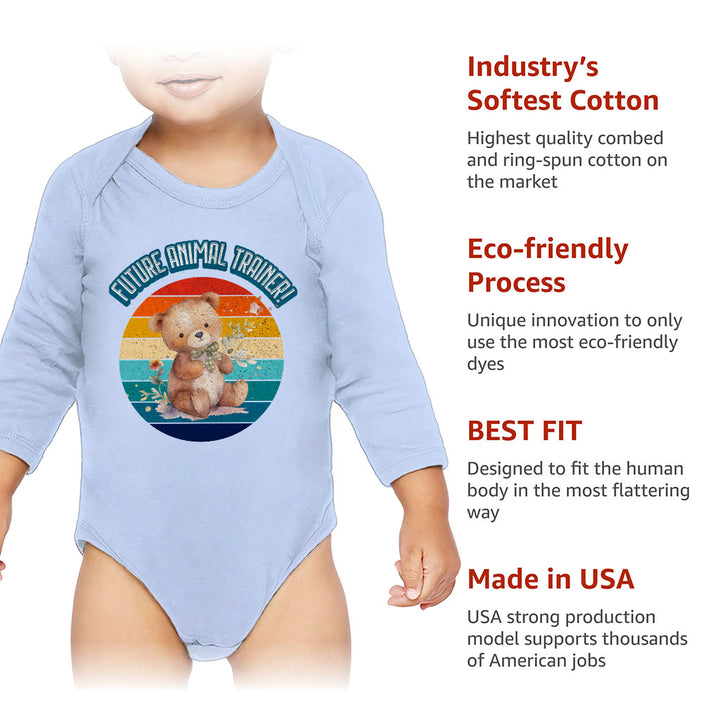 Future Animal Trainer Baby Long Sleeve Onesie - Teddy Bear Baby Long Sleeve Bodysuit - Printed Baby One-Piece