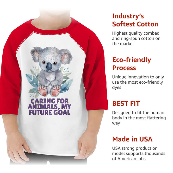 Caring for Animals Toddler Baseball T-Shirt - Coala 3/4 Sleeve T-Shirt - Cute Kids' Baseball Tee