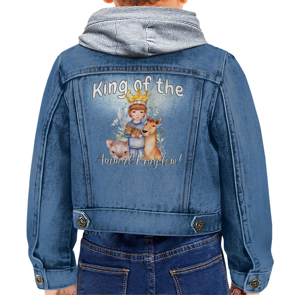 King Of the Animal Kingdom Toddler Hooded Denim Jacket - Cool Jean Jacket - Graphic Denim Jacket for Kids