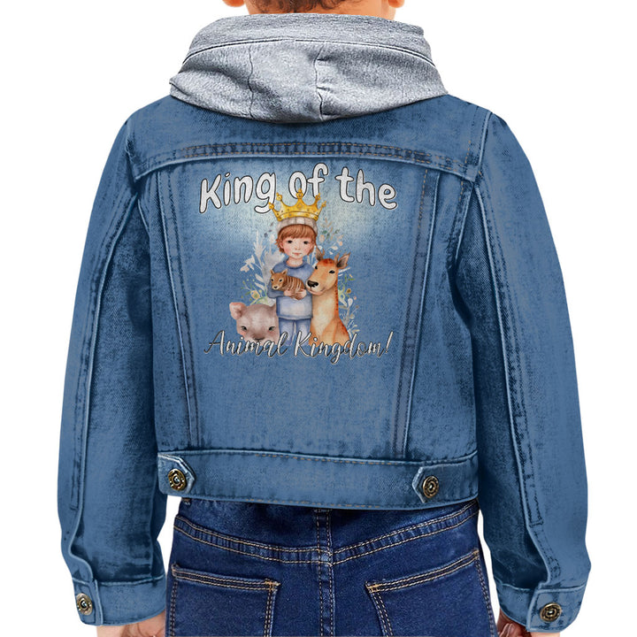 King Of the Animal Kingdom Toddler Hooded Denim Jacket - Cool Jean Jacket - Graphic Denim Jacket for Kids