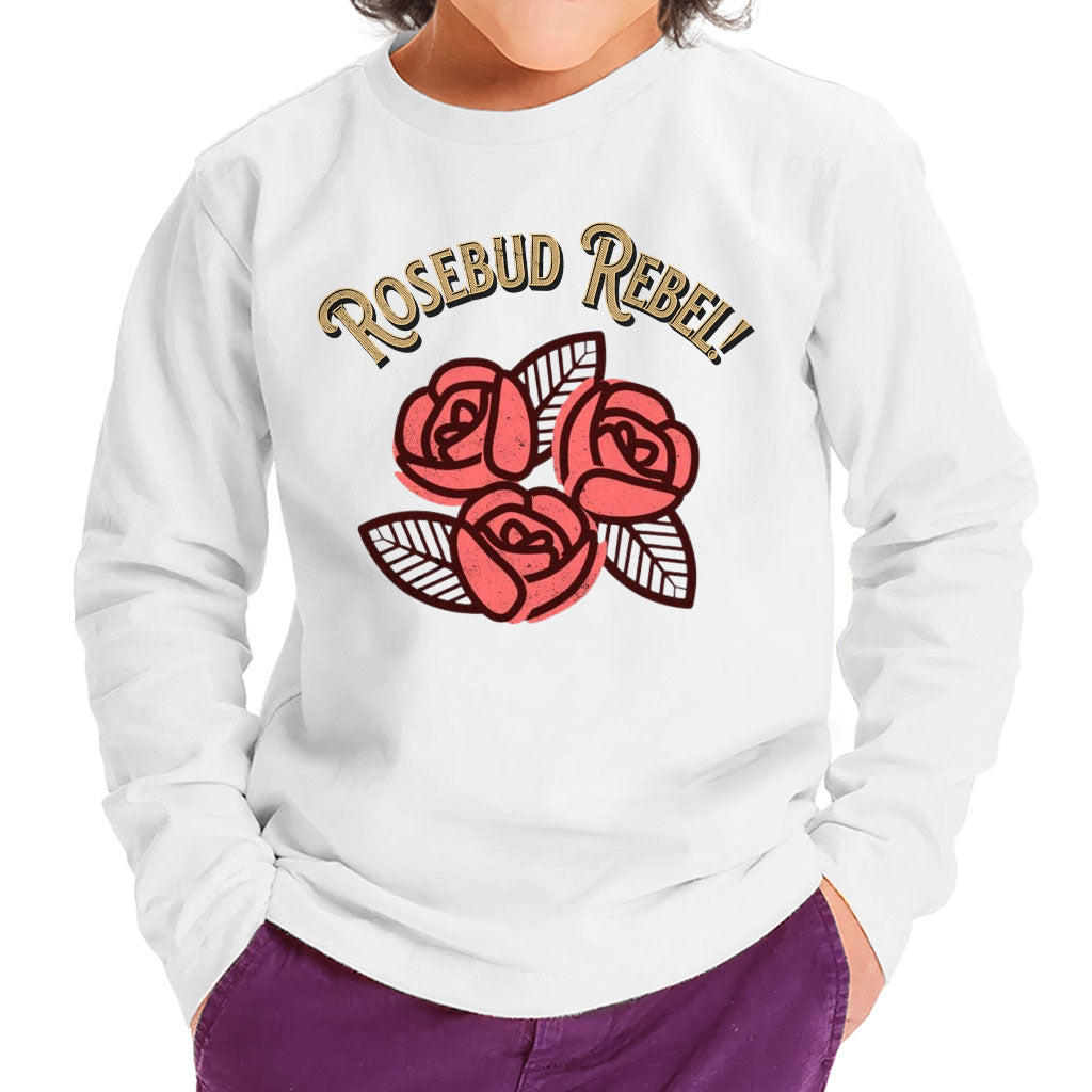Rosebud Rebel Toddler Long Sleeve T-Shirt - Cute Kids' T-Shirt - Flower Themed Long Sleeve Tee