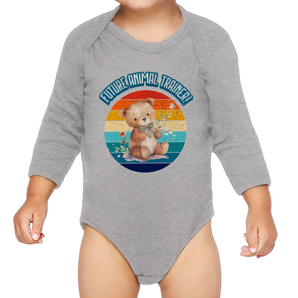 Future Animal Trainer Baby Long Sleeve Onesie - Teddy Bear Baby Long Sleeve Bodysuit - Printed Baby One-Piece