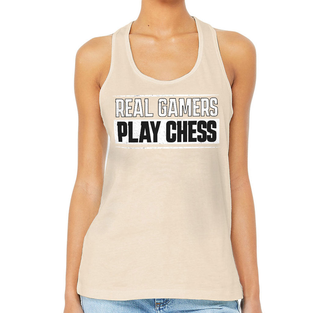 Real Gamers Women's Racerback Tank - Word Graphic Tank Top - Graphic Workout Tank
