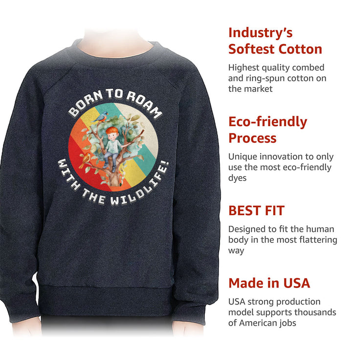 Born to Roam Toddler Raglan Sweatshirt - Birds Sponge Fleece Sweatshirt - Colorful Kids' Sweatshirt