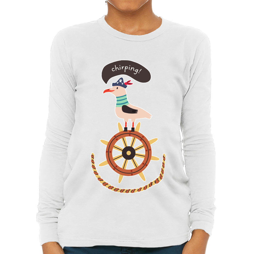 Sea Ship Themed Kids' Long Sleeve T-Shirt - Bird T-Shirt - Printed Long Sleeve Tee