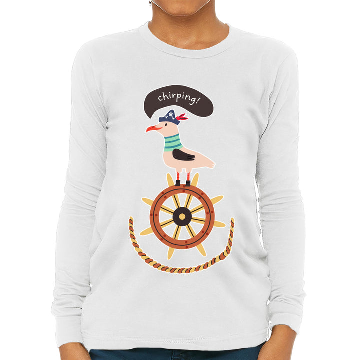 Sea Ship Themed Kids' Long Sleeve T-Shirt - Bird T-Shirt - Printed Long Sleeve Tee