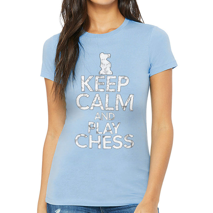 Keep Calm and Play Chess Slim Fit T-Shirt - Cool Saying Women's T-Shirt - Graphic Slim Fit Tee
