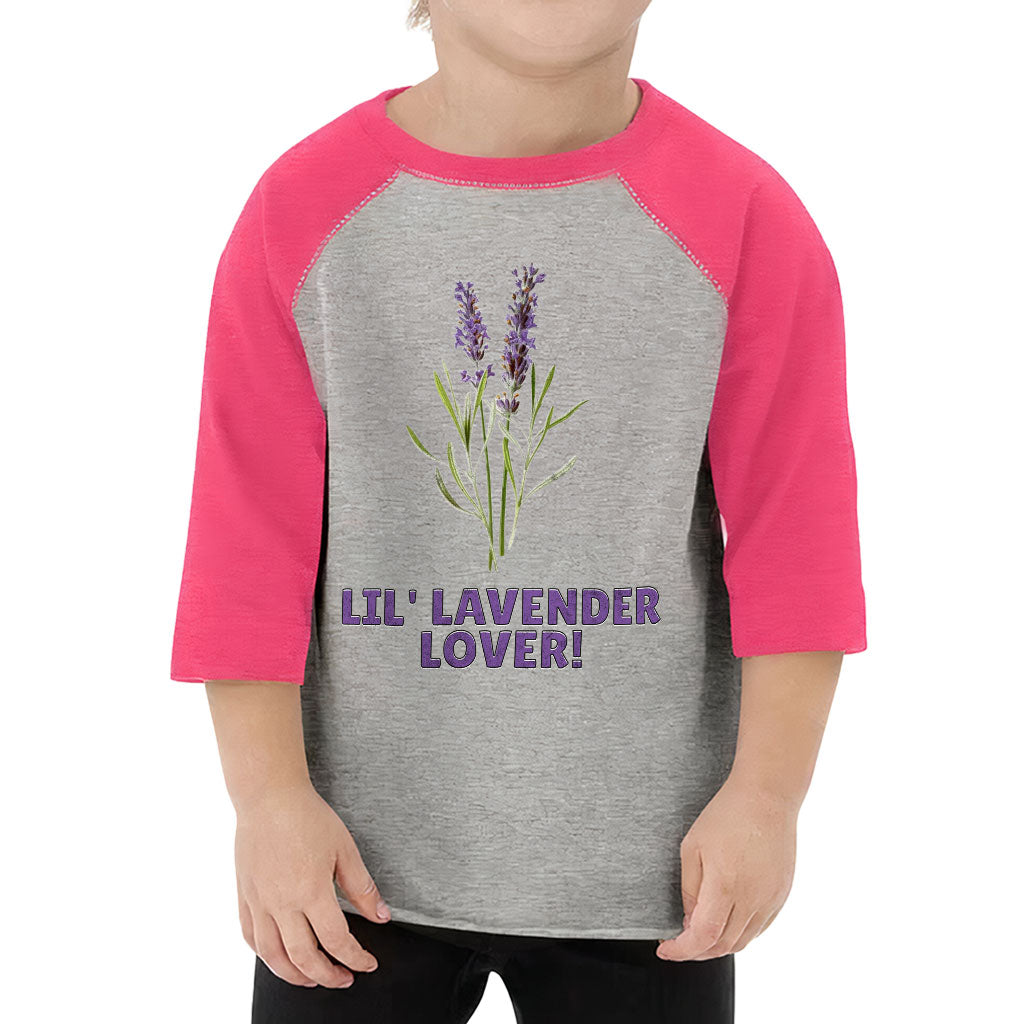 Lil' Lavender Lover Toddler Baseball T-Shirt - Flower Themed 3/4 Sleeve T-Shirt - Graphic Kids' Baseball Tee