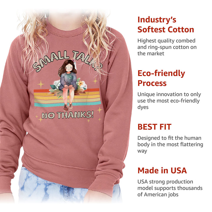 No Small Talk Kids' Raglan Sweatshirt - Shy Girl Sponge Fleece Sweatshirt - Art Sweatshirt