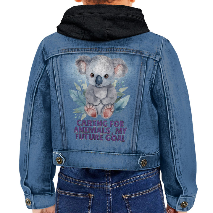 Caring for Animals Toddler Hooded Denim Jacket - Coala Jean Jacket - Cute Denim Jacket for Kids