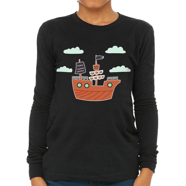Pirate Ship Kids' Long Sleeve T-Shirt - Themed T-Shirt - Bright Art Long Sleeve Tee