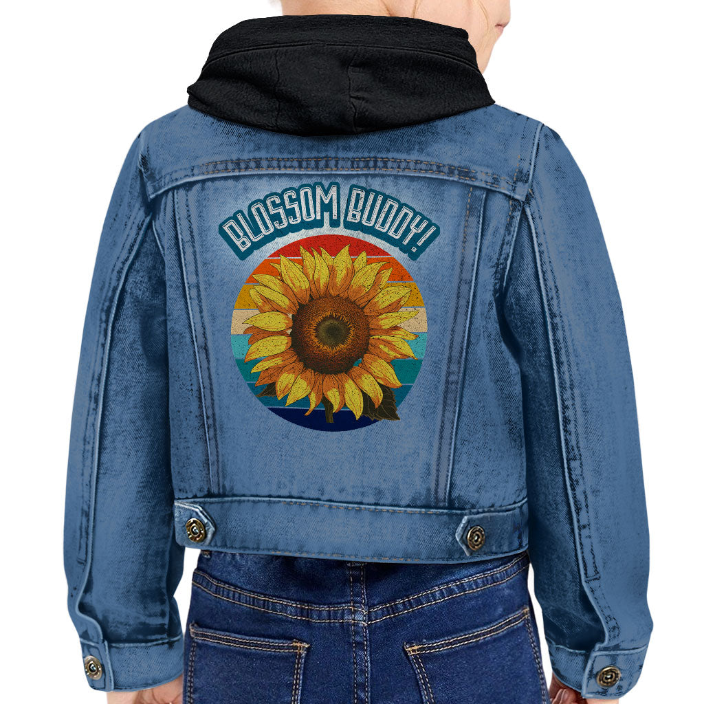 Blossom Buddy Toddler Hooded Denim Jacket - Flower Jean Jacket - Plant Denim Jacket for Kids