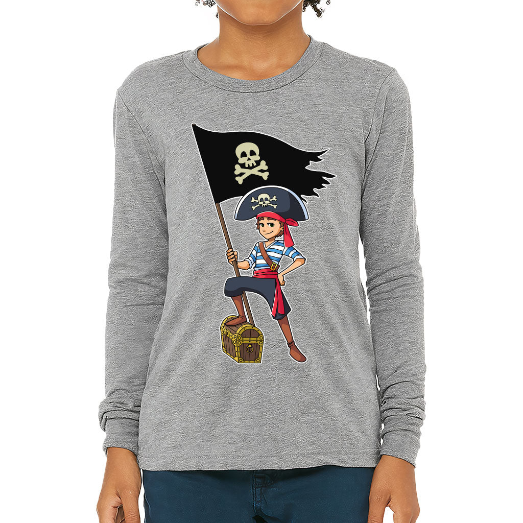Cool Pirate Kids' Long Sleeve T-Shirt - Sea Themed T-Shirt - Cartoon Long Sleeve Tee