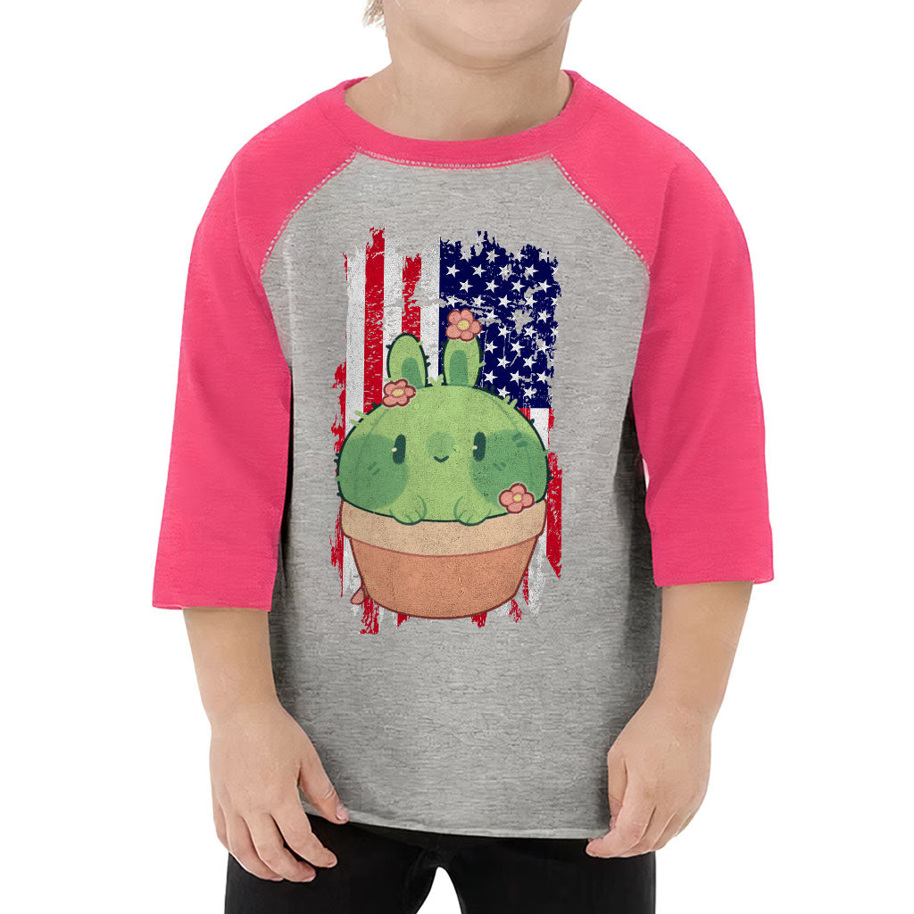Little Cactus Toddler Baseball T-Shirt - Flag 3/4 Sleeve T-Shirt - Themed Kids' Baseball Tee