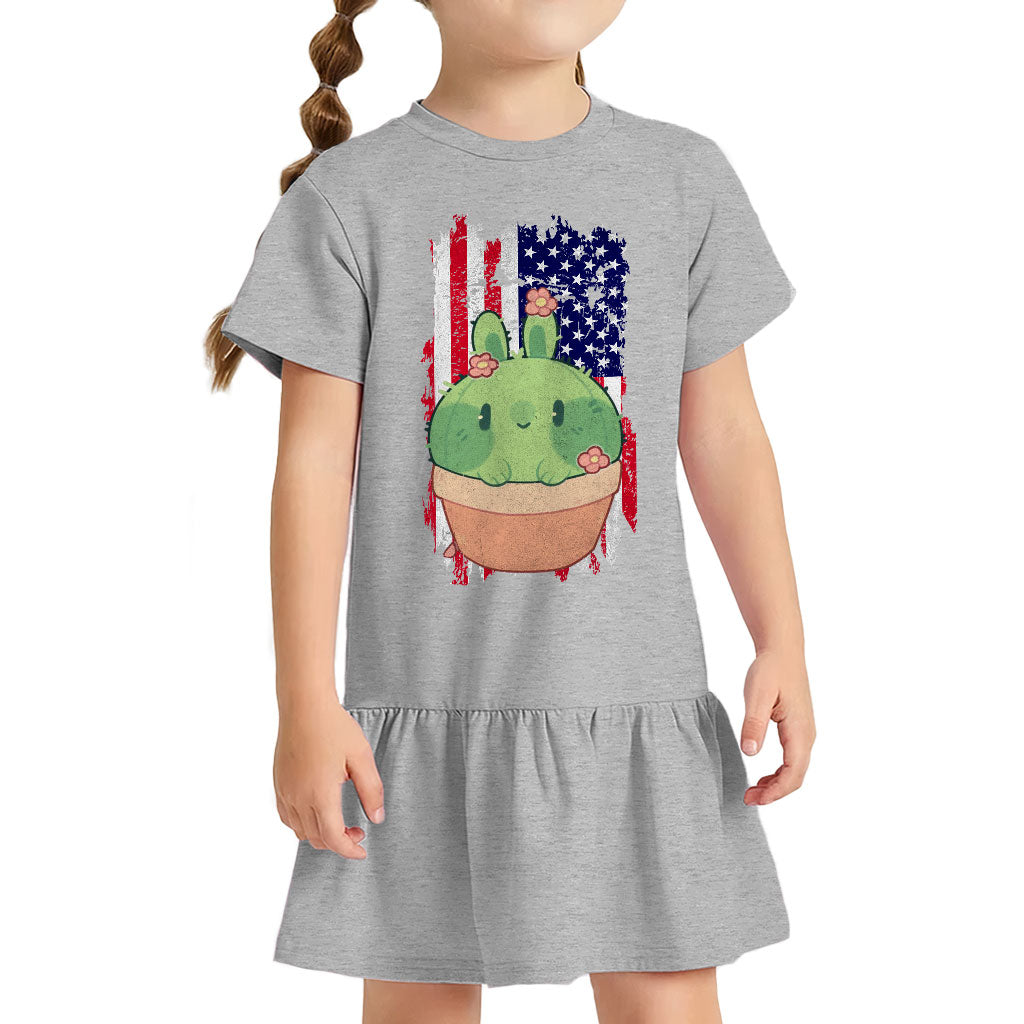 Little Cactus Toddler Rib Dress - Flag Girls' Dress - Themed Toddler Dress