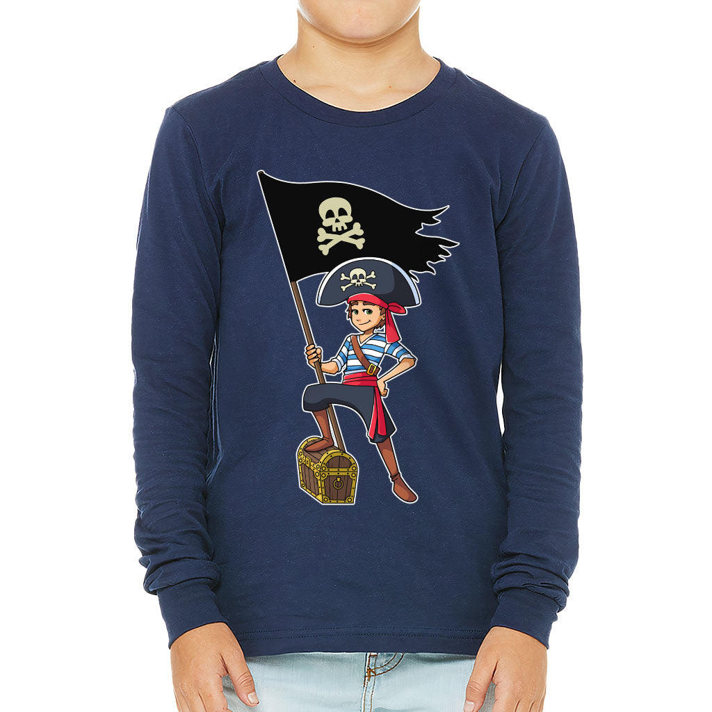 Cool Pirate Kids' Long Sleeve T-Shirt - Sea Themed T-Shirt - Cartoon Long Sleeve Tee