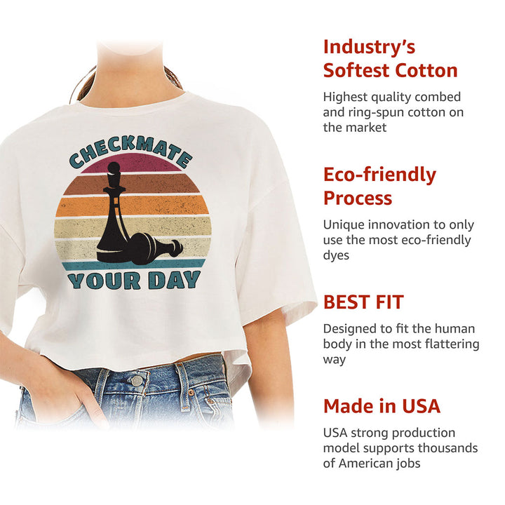 Checkmate Your Day Women's Crop Tee Shirt - Colorful Cropped T-Shirt - Printed Crop Top