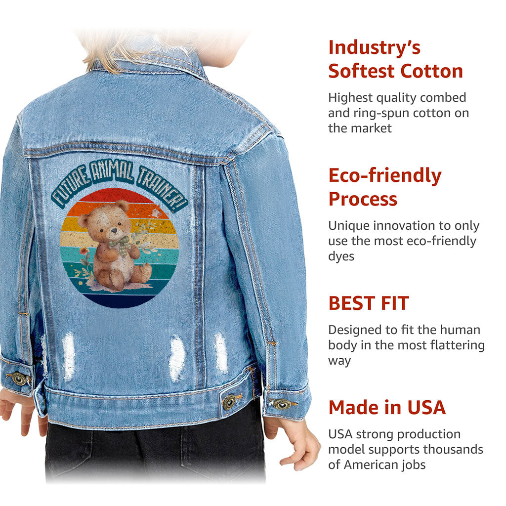 Future Animal Trainer Toddler Denim Jacket - Teddy Bear Jean Jacket - Printed Denim Jacket for Kids