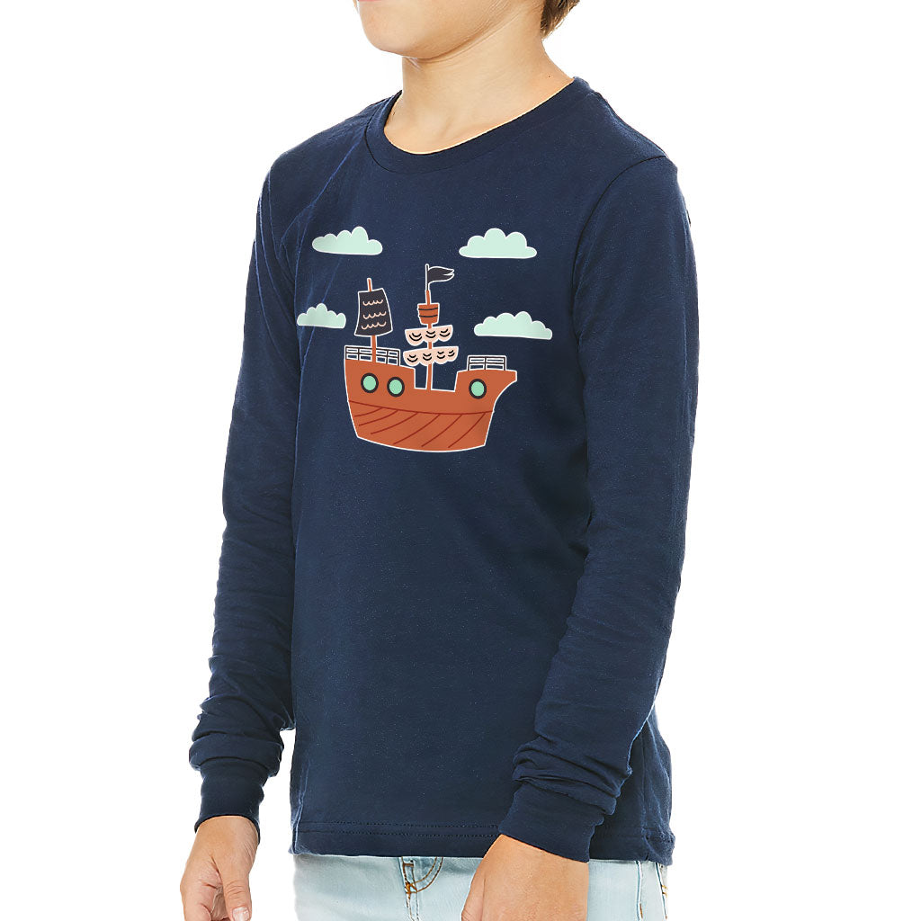 Pirate Ship Kids' Long Sleeve T-Shirt - Themed T-Shirt - Bright Art Long Sleeve Tee