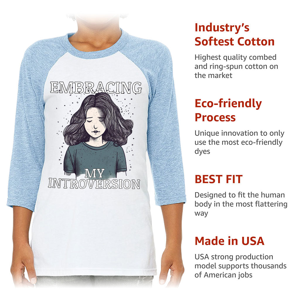 Embracing My Introversion Kids' Baseball T-Shirt - Cute Print 3/4 Sleeve T-Shirt - Printed Baseball Tee