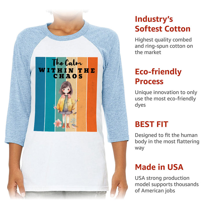 The Calm Within the Chaos Kids' Baseball T-Shirt - Flower Girl 3/4 Sleeve T-Shirt - Art Baseball Tee