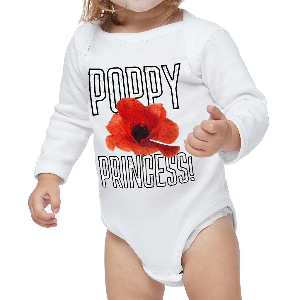 Poppy Princess Baby Long Sleeve Onesie - Cute Baby Long Sleeve Bodysuit - Themed Baby One-Piece