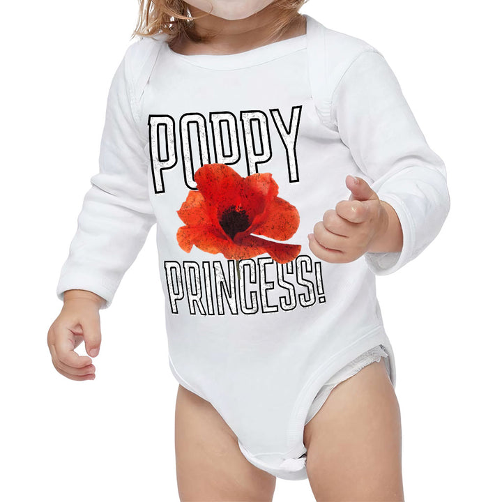 Poppy Princess Baby Long Sleeve Onesie - Cute Baby Long Sleeve Bodysuit - Themed Baby One-Piece