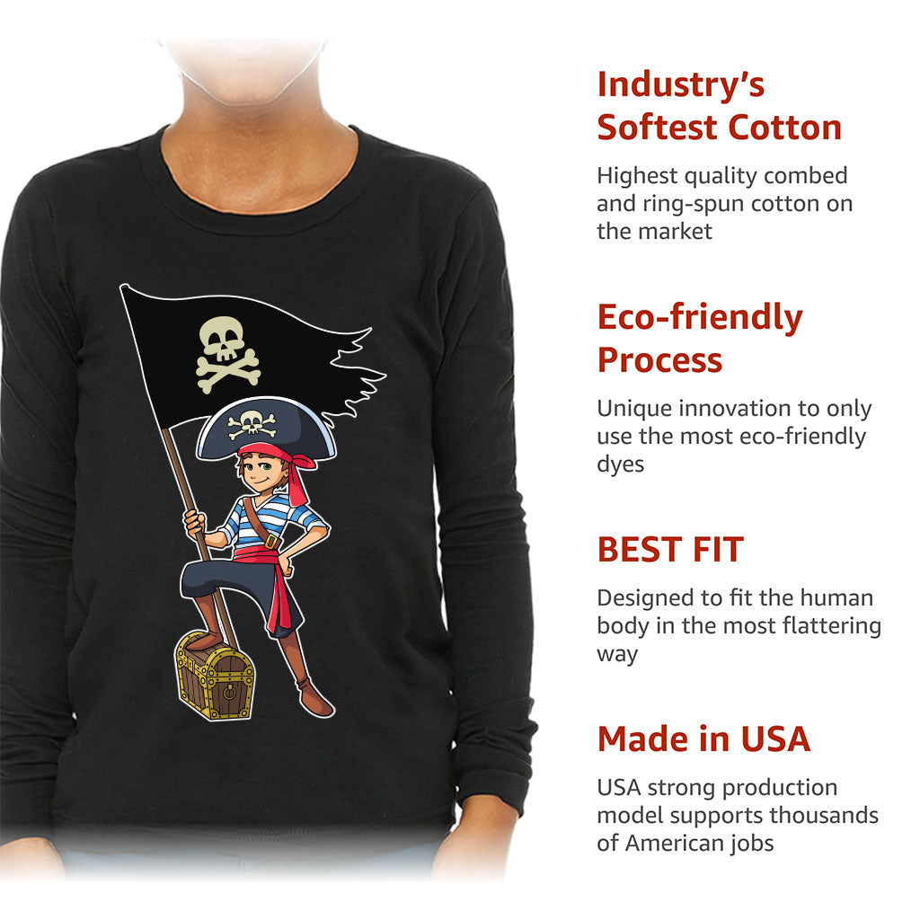 Cool Pirate Kids' Long Sleeve T-Shirt - Sea Themed T-Shirt - Cartoon Long Sleeve Tee