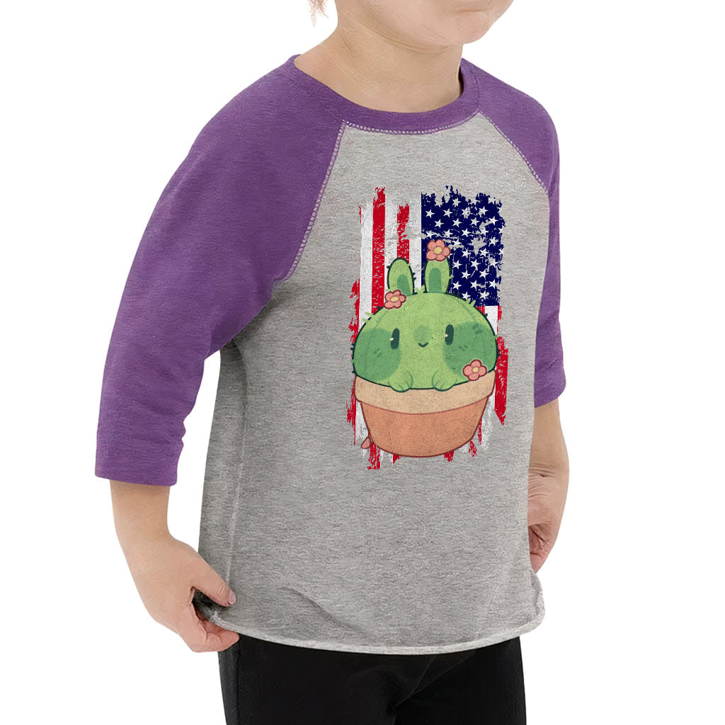 Little Cactus Toddler Baseball T-Shirt - Flag 3/4 Sleeve T-Shirt - Themed Kids' Baseball Tee