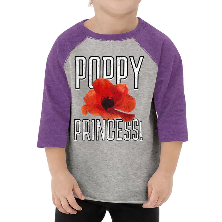 Poppy Princess Toddler Baseball T-Shirt - Cute 3/4 Sleeve T-Shirt - Themed Kids' Baseball Tee
