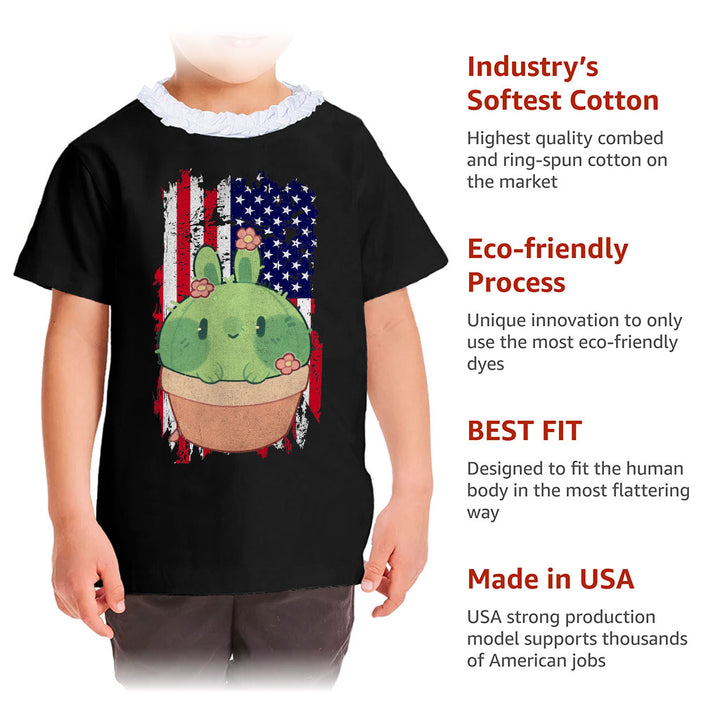 Little Cactus Girls' Ruffle Neck T-Shirt - Flag Toddler T-Shirt - Themed Ruffle Neck Tee