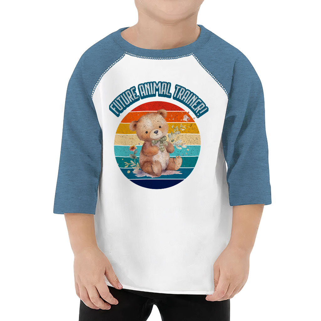Future Animal Trainer Toddler Baseball T-Shirt - Teddy Bear 3/4 Sleeve T-Shirt - Printed Kids' Baseball Tee