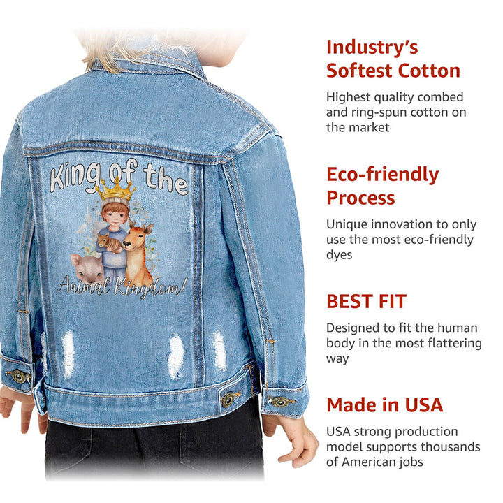 King Of the Animal Kingdom Toddler Denim Jacket - Cool Jean Jacket - Graphic Denim Jacket for Kids
