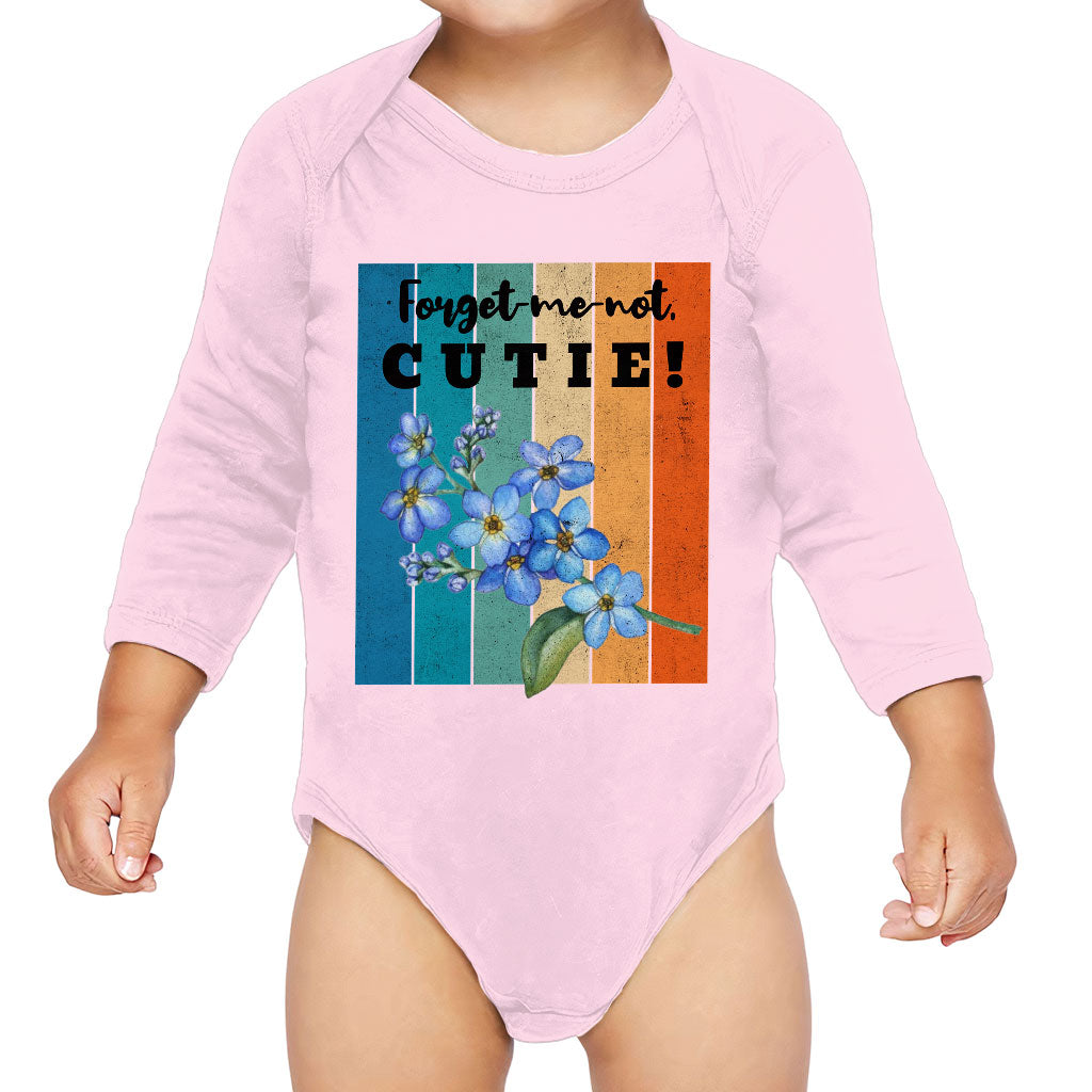 Forget-me-not Cutie Baby Long Sleeve Onesie - Vintage Baby Long Sleeve Bodysuit - Bright Baby One-Piece