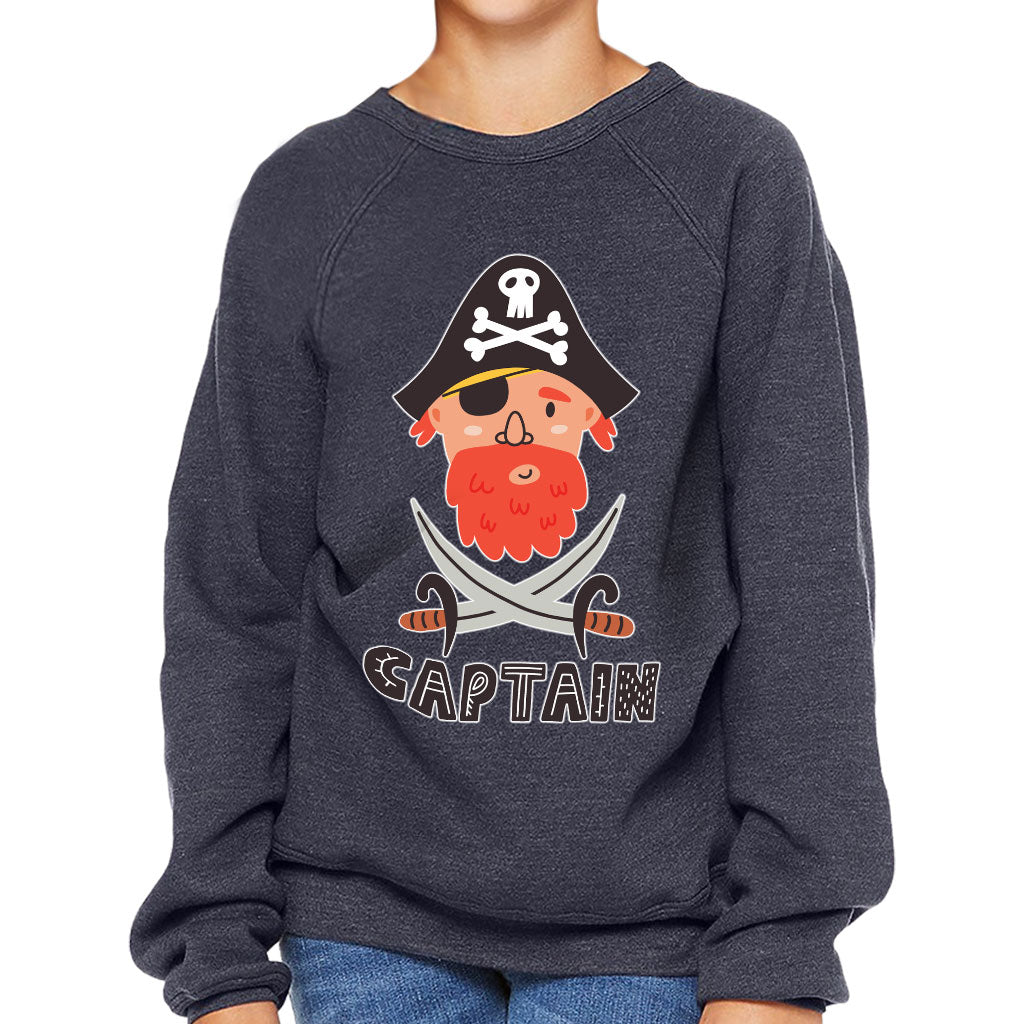 Captain Kids' Raglan Sweatshirt - Pirate Themed Sponge Fleece Sweatshirt - Cool Sweatshirt