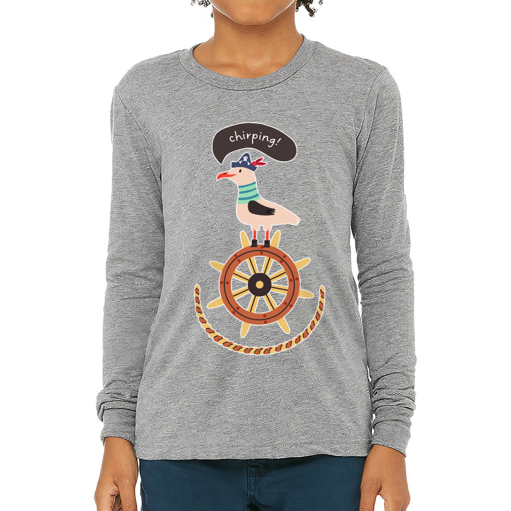 Sea Ship Themed Kids' Long Sleeve T-Shirt - Bird T-Shirt - Printed Long Sleeve Tee