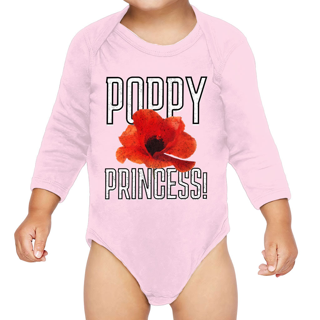 Poppy Princess Baby Long Sleeve Onesie - Cute Baby Long Sleeve Bodysuit - Themed Baby One-Piece