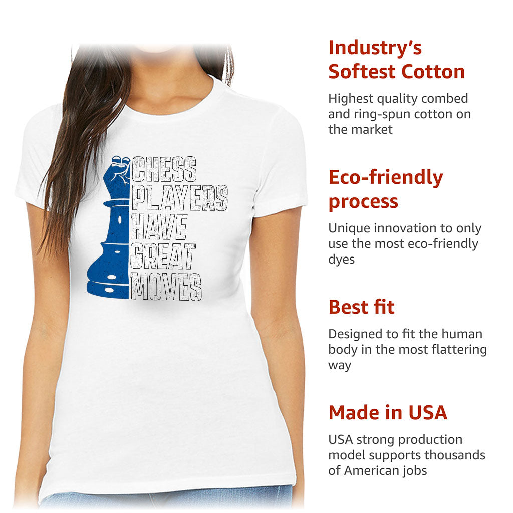 Chess Players Slim Fit T-Shirt - Cool Design Women's T-Shirt - Word Design Slim Fit Tee