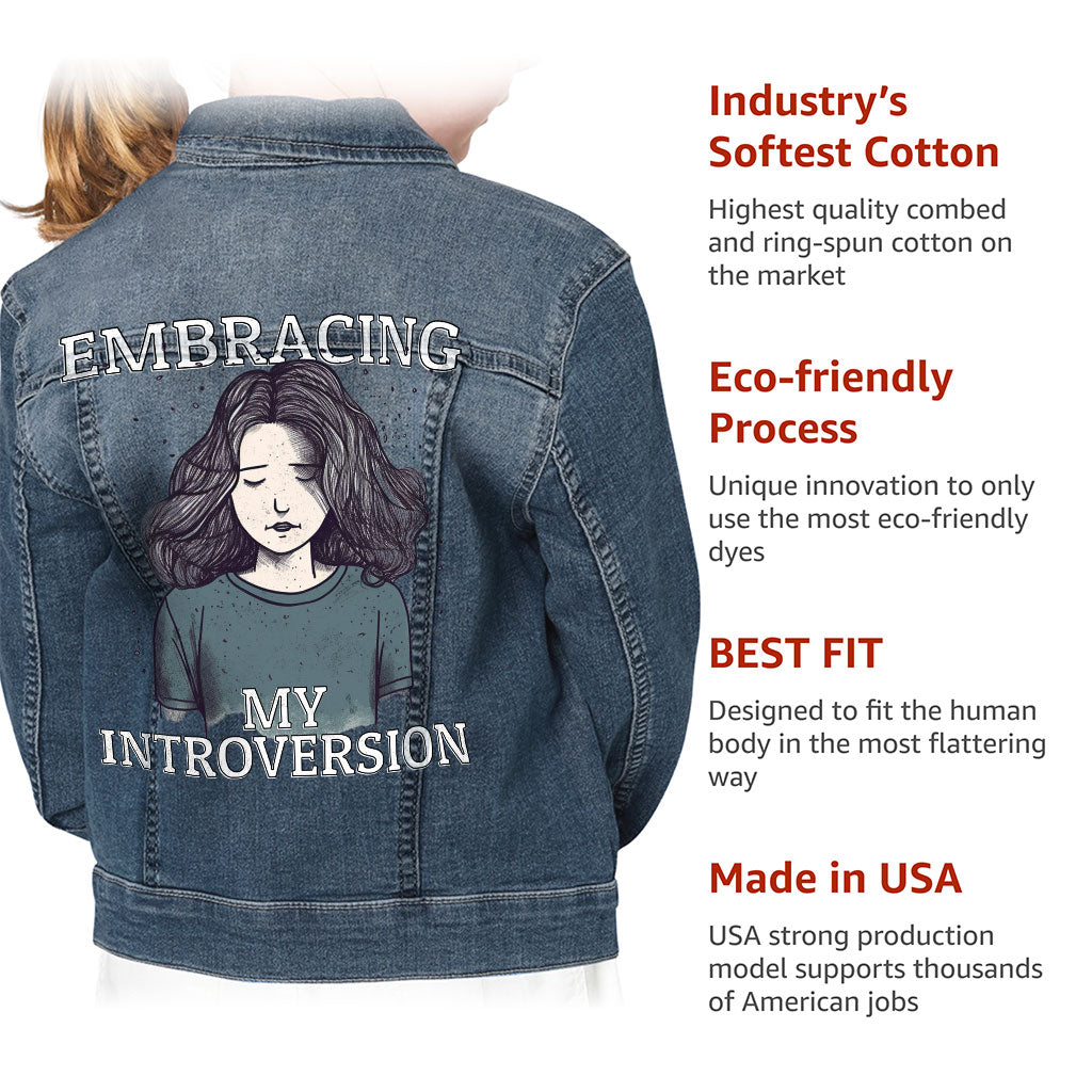 Embracing My Introversion Kids' Denim Jacket - Cute Print Jean Jacket - Printed Denim Jacket for Kids