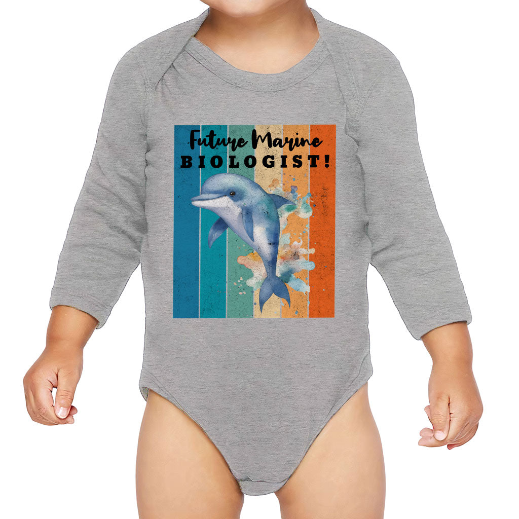 Future Marine Biologist Baby Long Sleeve Onesie - Dolphin Baby Long Sleeve Bodysuit - Printed Baby One-Piece