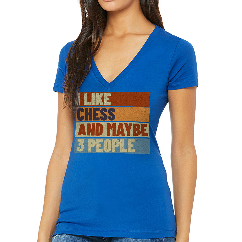 I Like Chess Women's V-Neck T-Shirt - Colorful V-Neck Tee - Art T-Shirt