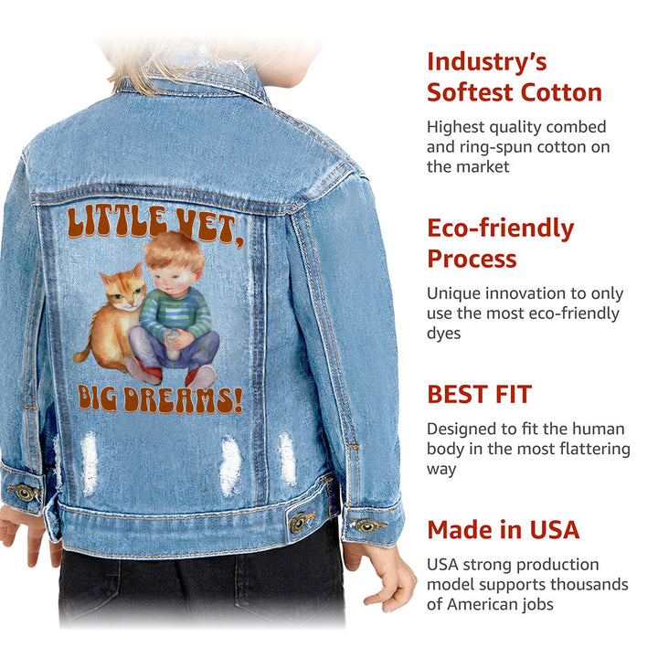 Little Vet Big Dream Toddler Denim Jacket - Cat Jean Jacket - Animal Lover Denim Jacket for Kids
