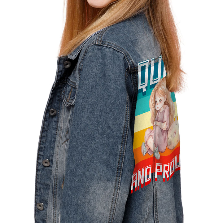 Quiet and Proud Kids' Denim Jacket - Cute Girl Jean Jacket - Printed Denim Jacket for Kids