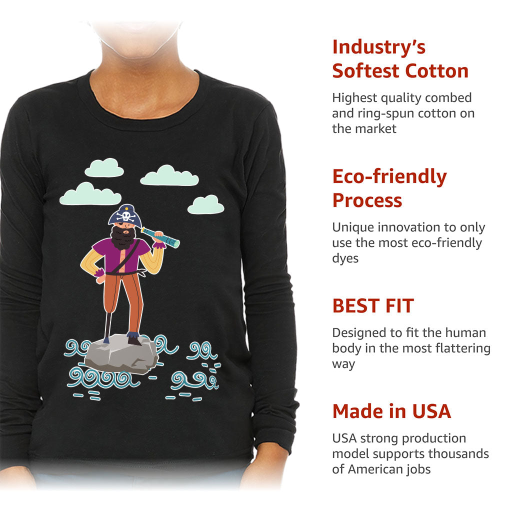Cute Pirate Kids' Long Sleeve T-Shirt - Flag T-Shirt - Graphic Long Sleeve Tee