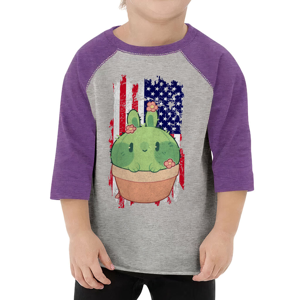 Little Cactus Toddler Baseball T-Shirt - Flag 3/4 Sleeve T-Shirt - Themed Kids' Baseball Tee