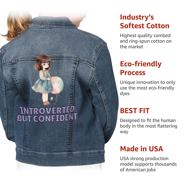 Introverted but Confident Kids' Denim Jacket - Little Girl Jean Jacket - Graphic Denim Jacket for Kids