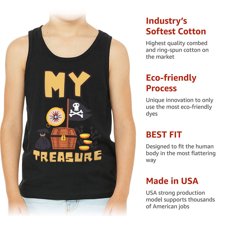 My Treasure Kids' Jersey Tank - Pirate Design Sleeveless T-Shirt - Colorful Kids' Tank Top